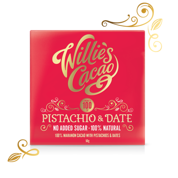 Willie's Cacao - 100% chokolade m/Pistacier, Cashewnødder & Dadler 50g